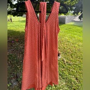 Latched Mama Rust Orange Sleeveless Tie-Back Dress with Tiny White Print